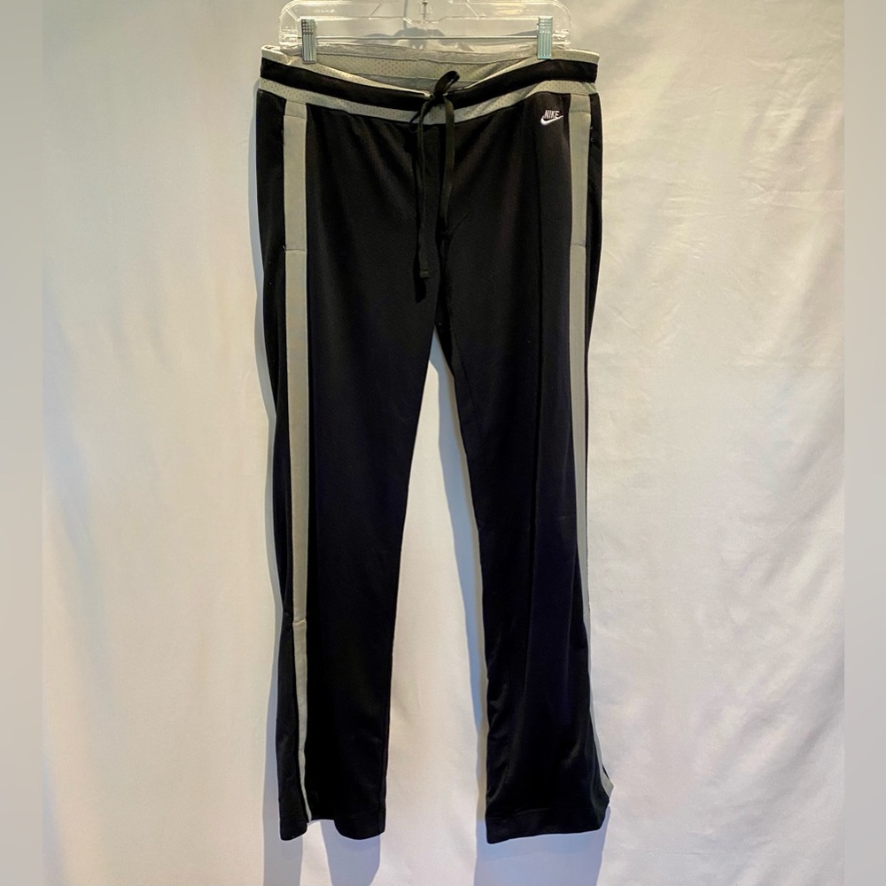 Nike Black Track Pants with Light Gray Side Stripes, size L